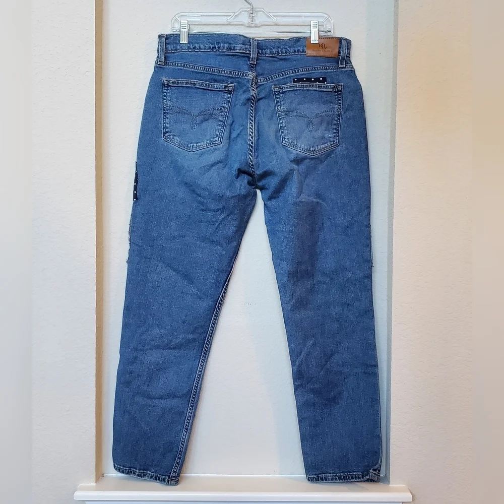 Lauren Ralph Lauren Black Label Patchwork Relaxed Tapered Ankle Jeans. Size 10